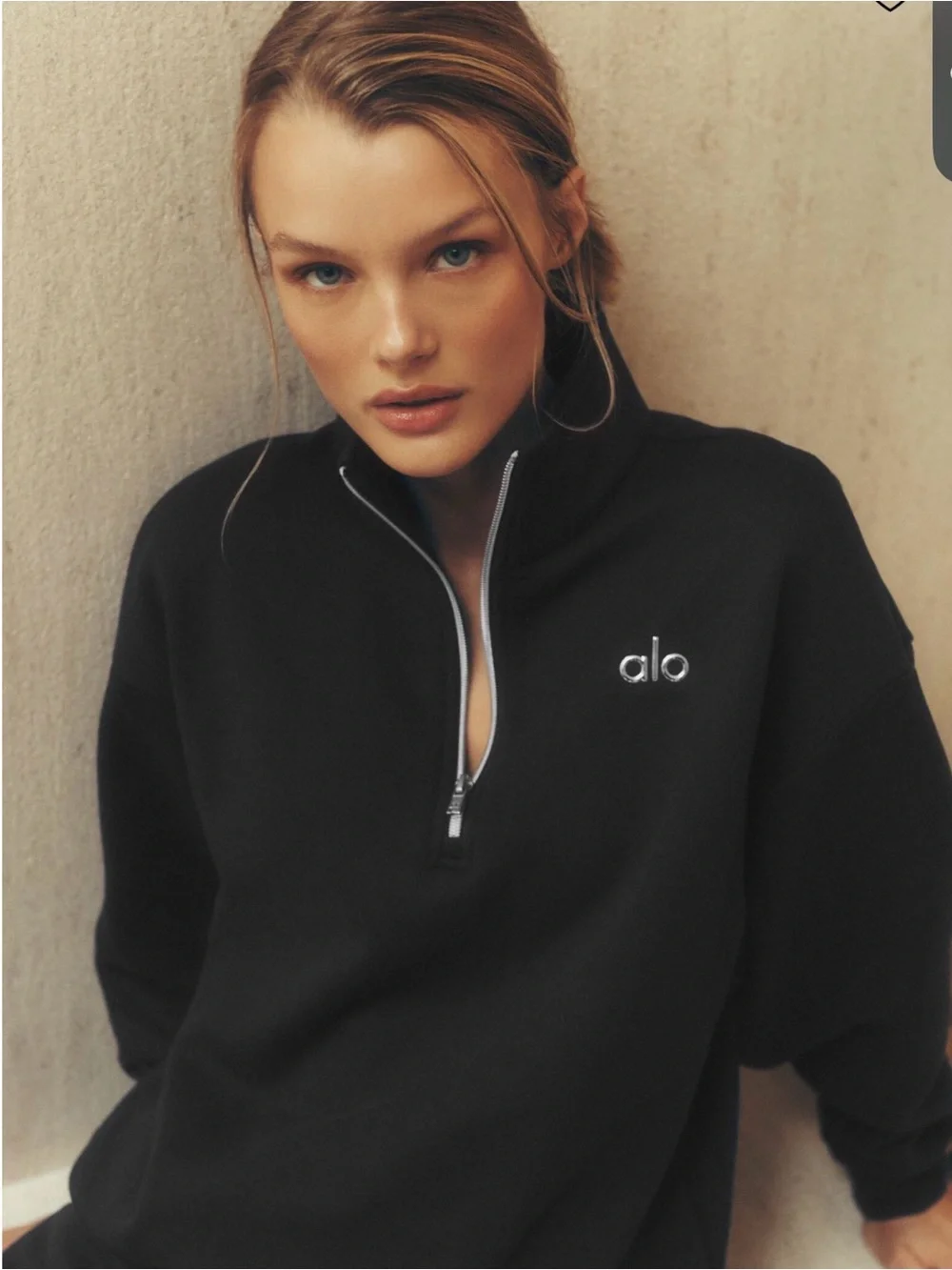ALO Yoga Black Half-Zip Pullover with Silver Logo - Picture 1 of 2